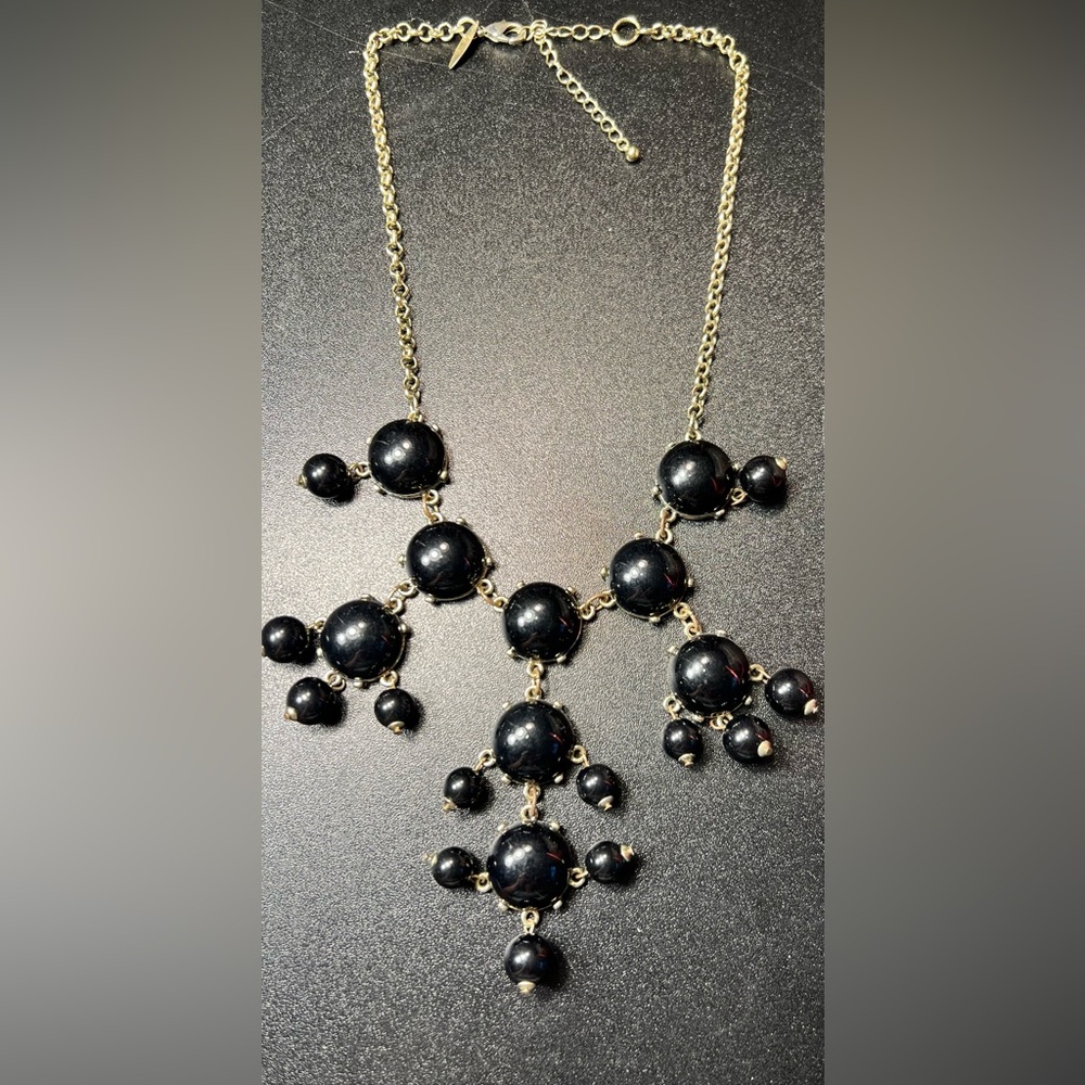 NY & Co Black Beaded Silver Tone Bib Statement Necklace